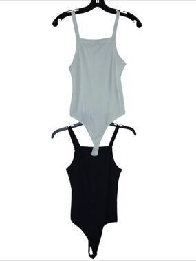 BP. Black & White Square Neck Thong Tank Bodysuits Size Small